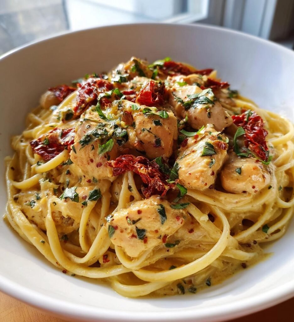 Krämig Kycklingpasta med Soltorkade Tomater