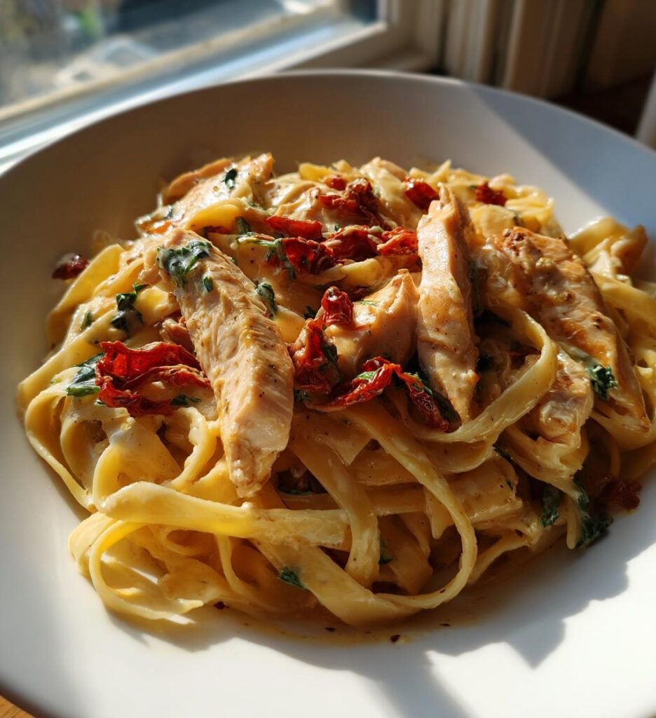 Krämig Kycklingpasta med Soltorkade Tomater