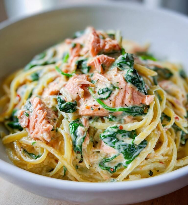 Krämig Laxpasta med Spenat