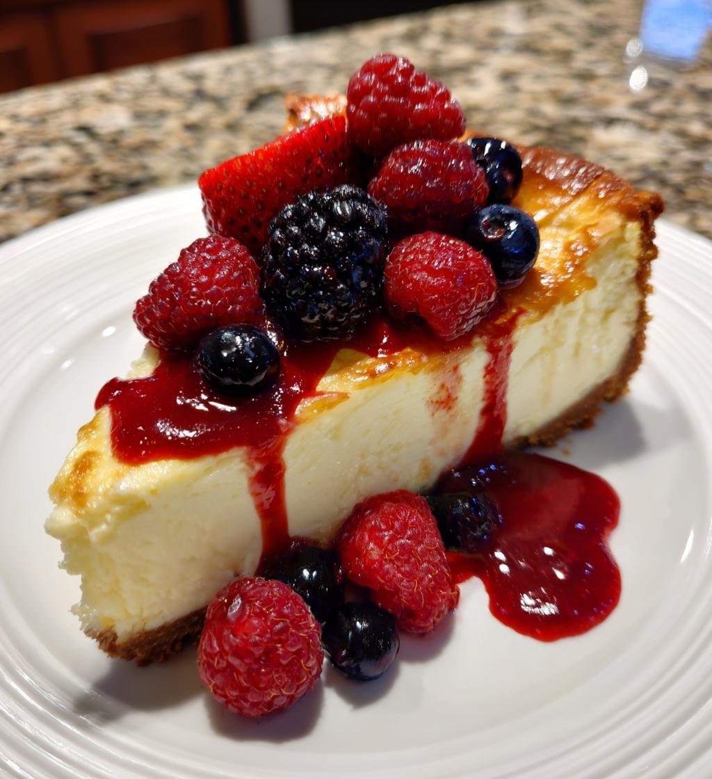 Krämig New York Cheesecake med Färska Bär och Hallonkoulis - detail 1