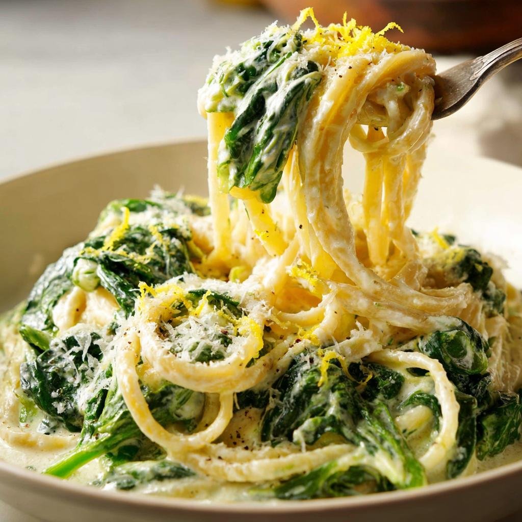 Krämig Spenat och Ricottapasta med Citronskal och Parmesan