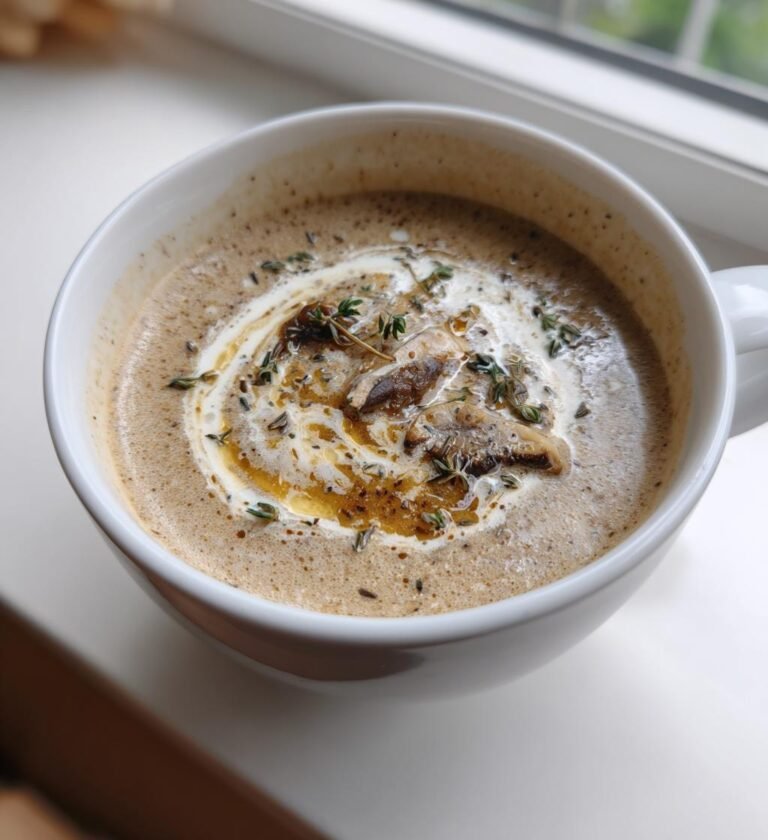 Krämig Svampsoppa med Rostad Vitlök och Timjan