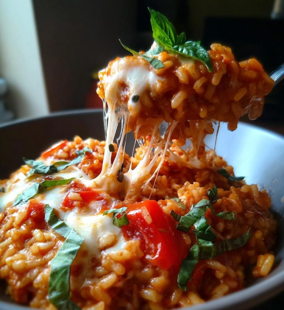 Krämig Tomatrisotto med Basilika och Buffelmozzarella