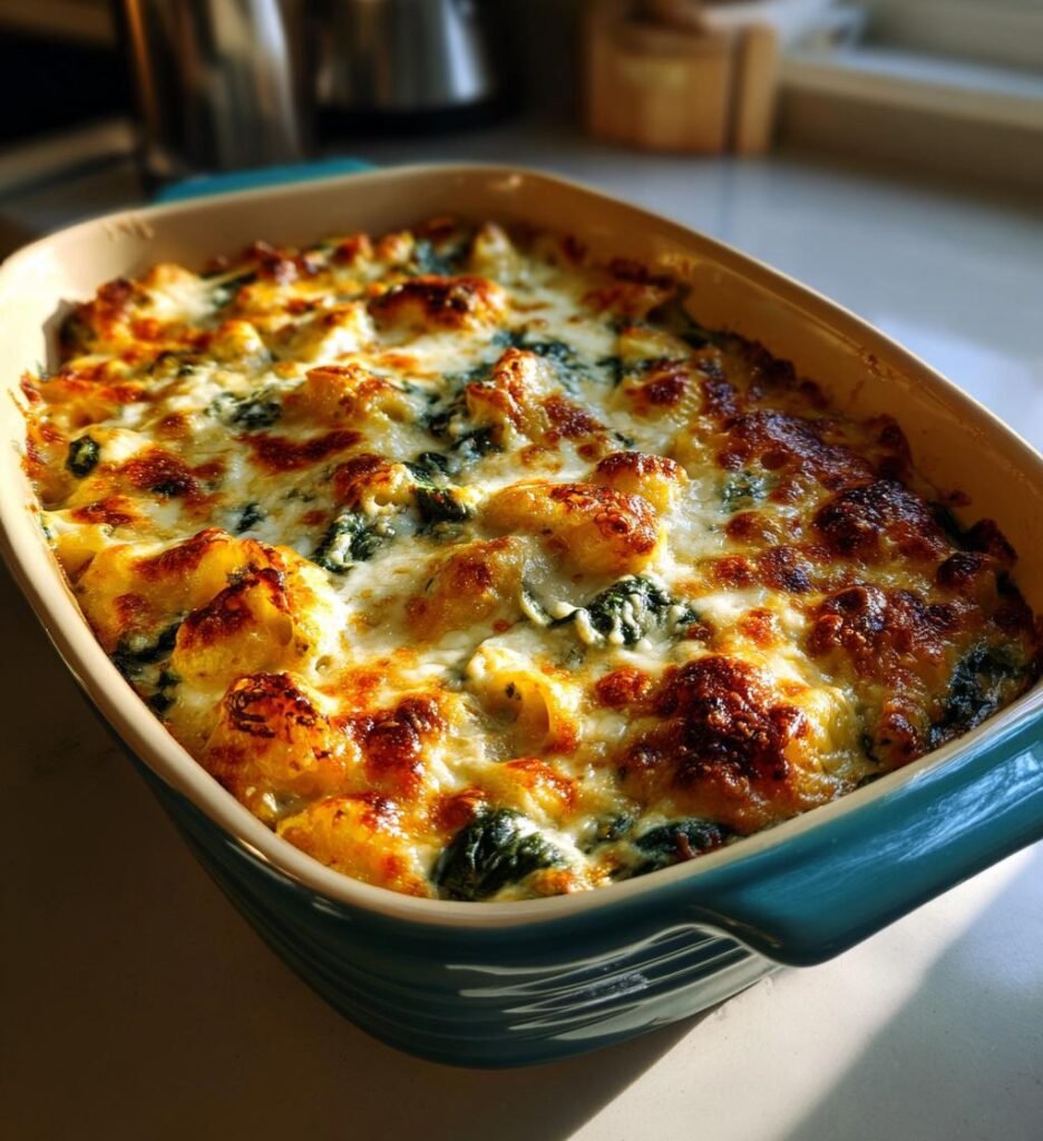 Krämig pastagratäng med spenat