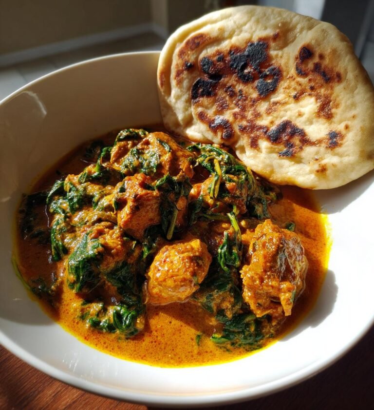 Kryddigt Kycklingcurry med Spenat och Naan Bröd