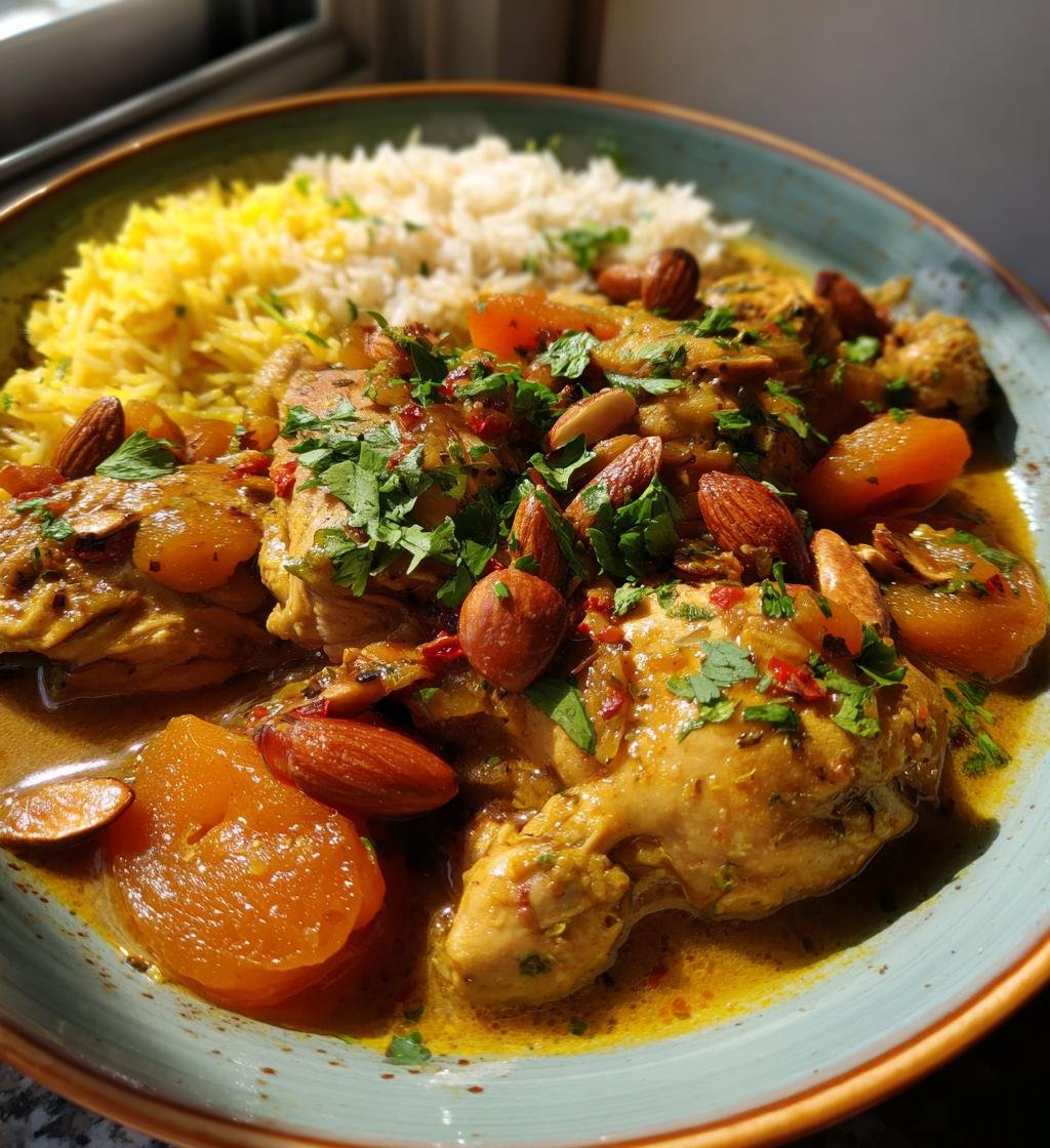 Kryddigt Marockanskt Kycklingtajine med Aprikoser, Mandlar och Saffransris - detail 1