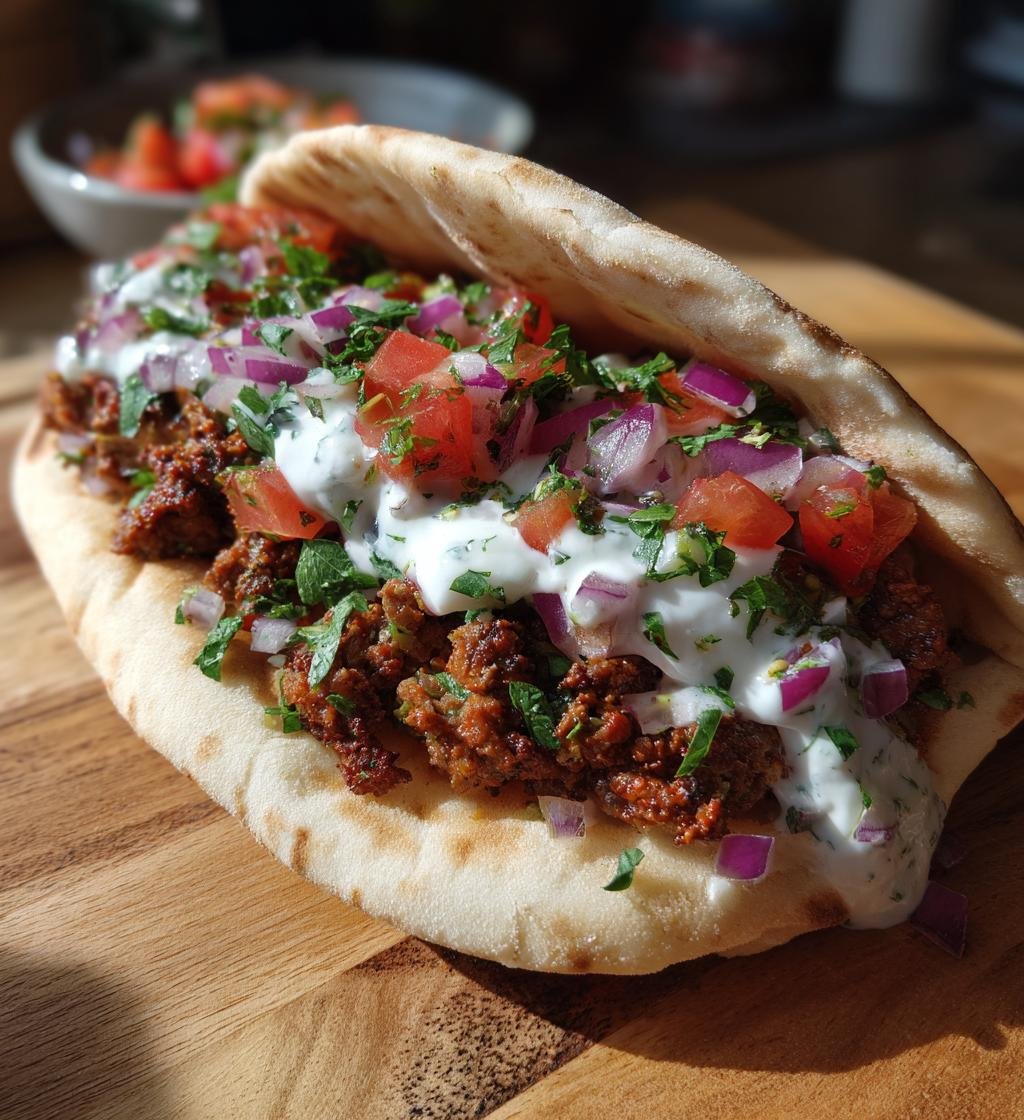 Kryddigt Nötfärsfyllt Pitabröd med Tzatziki och Tomatsalsa - detail 1
