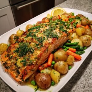 Lax i ugn med vårgrönsaker