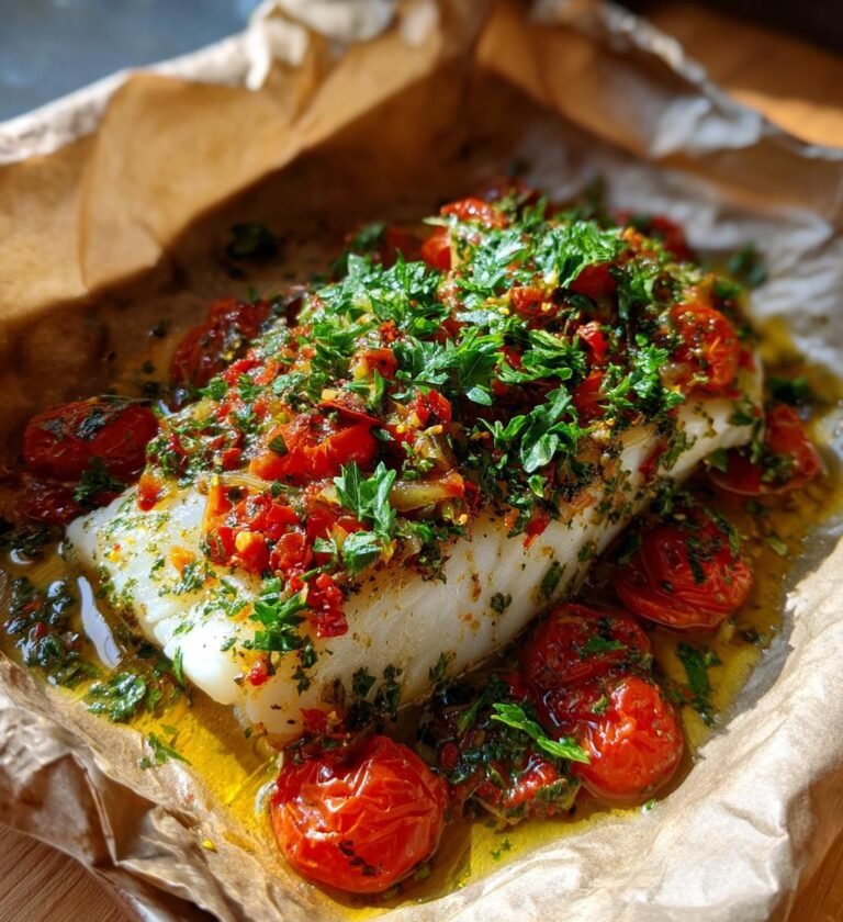 Lätt fisk i paket med grönsaker