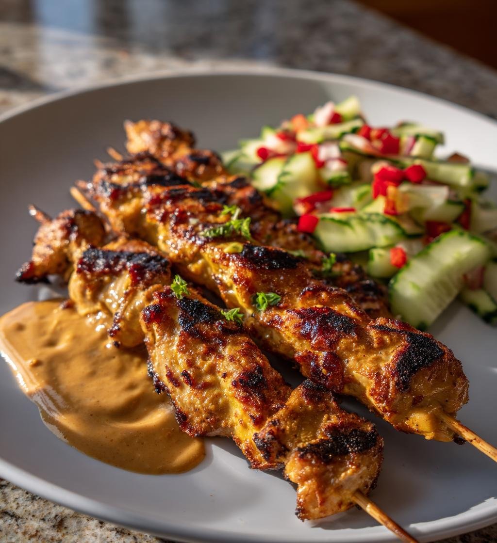 Möra Kycklingspett med Jordnötssås och Gurksallad - detail 1