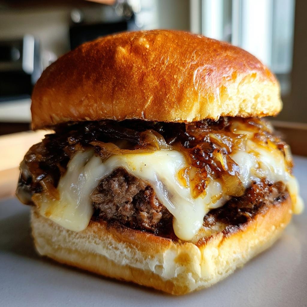 Oemotståndliga Franska Löksåsburgare med Smält Ost och Saftigt Nötfärs
