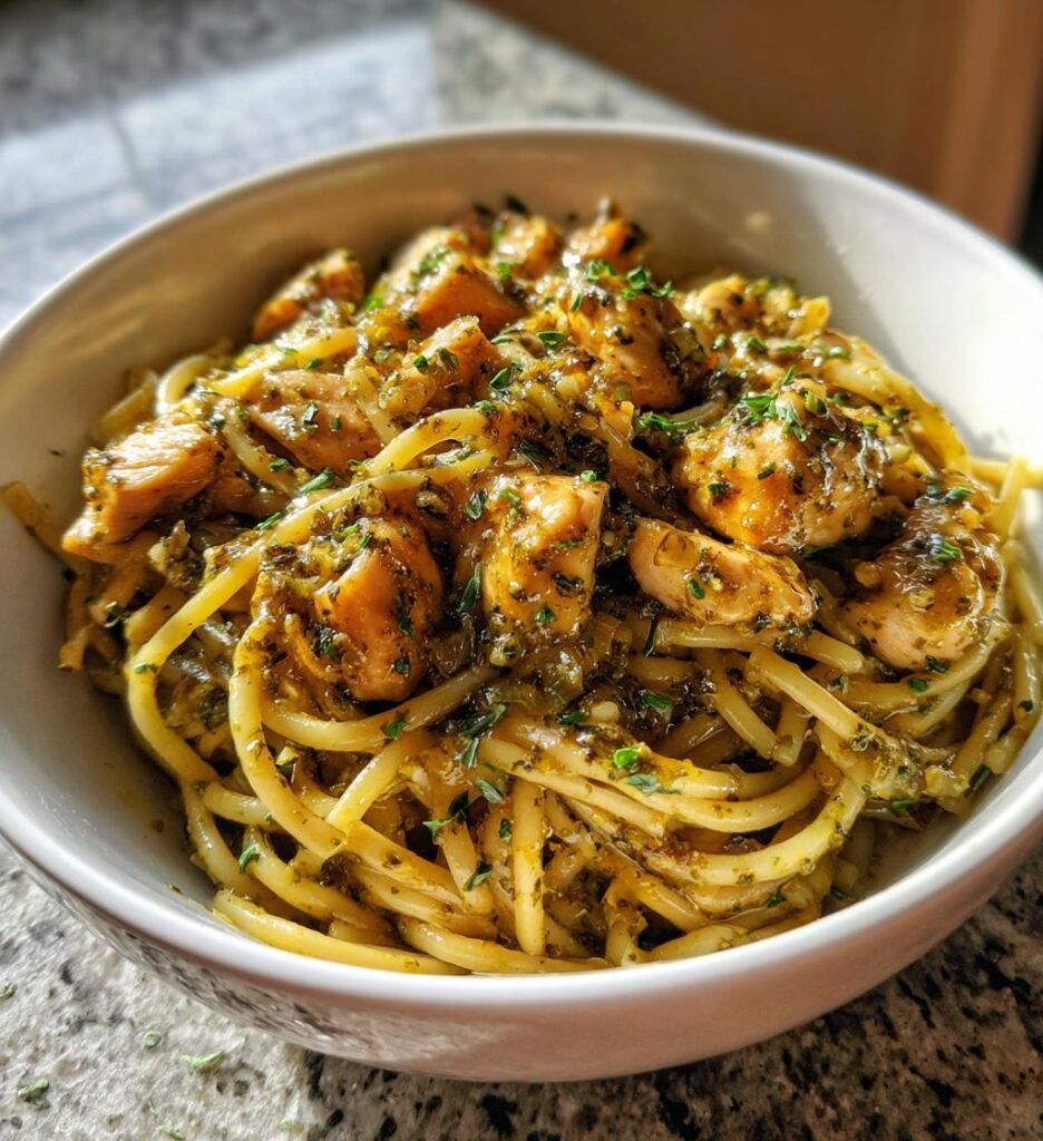 Pasta med kyckling och pesto
