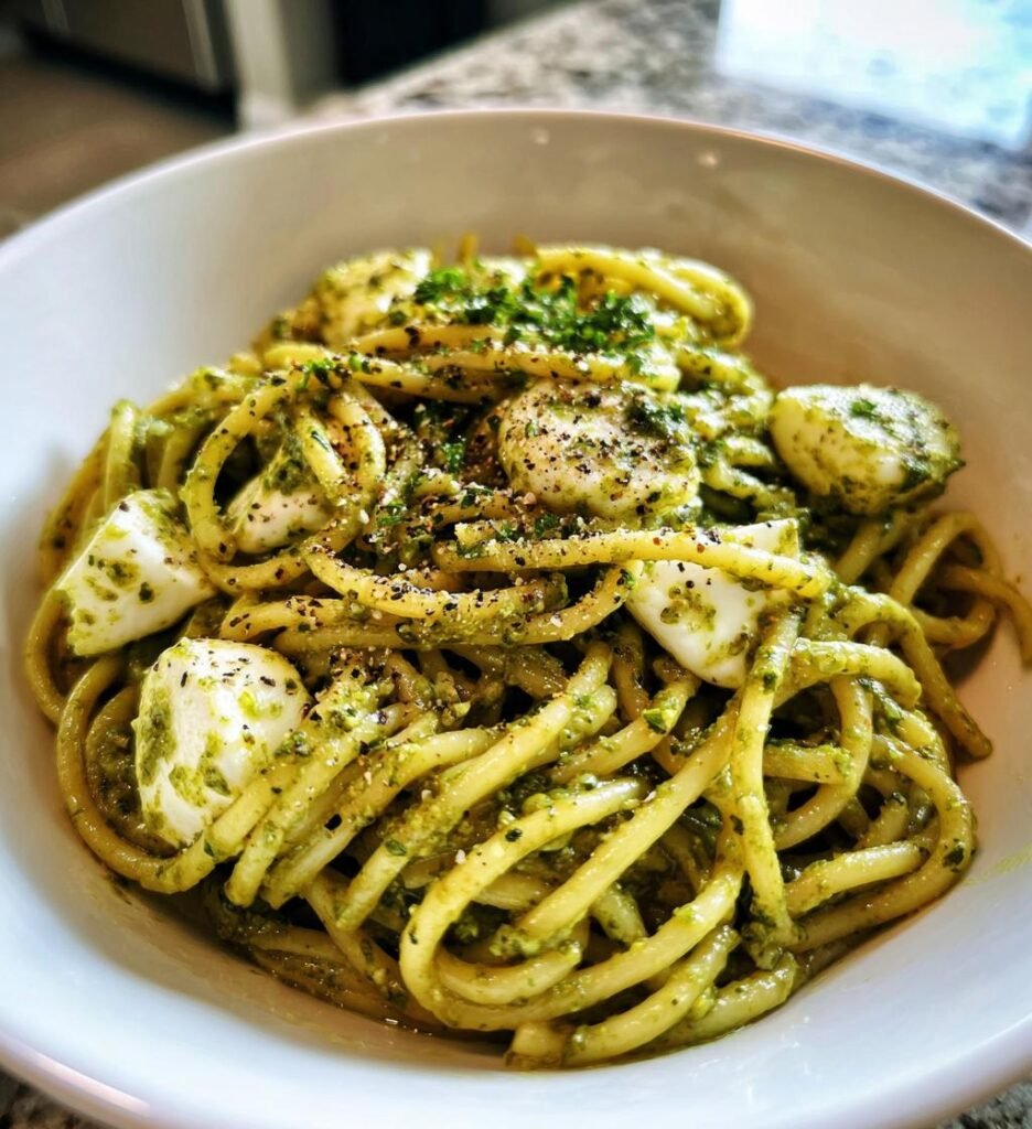 Pasta med pesto och mozzarella