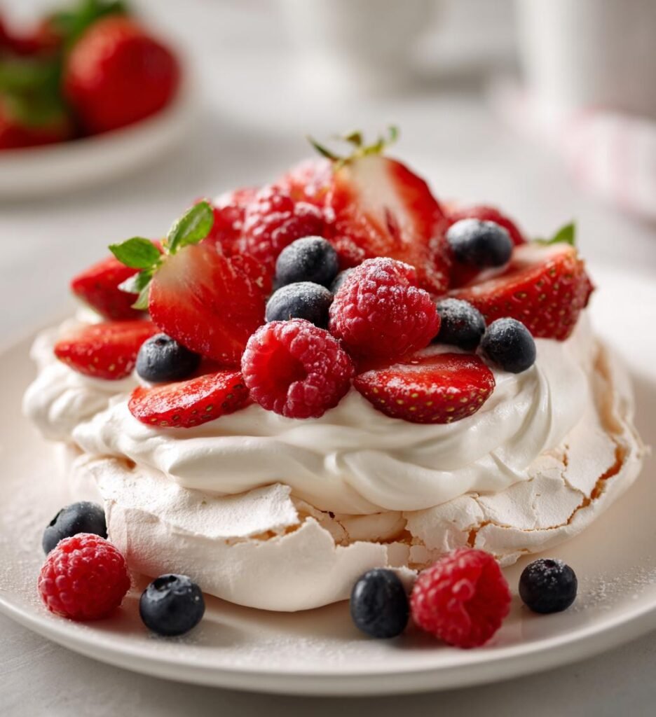 Romantisk pavlova med bär