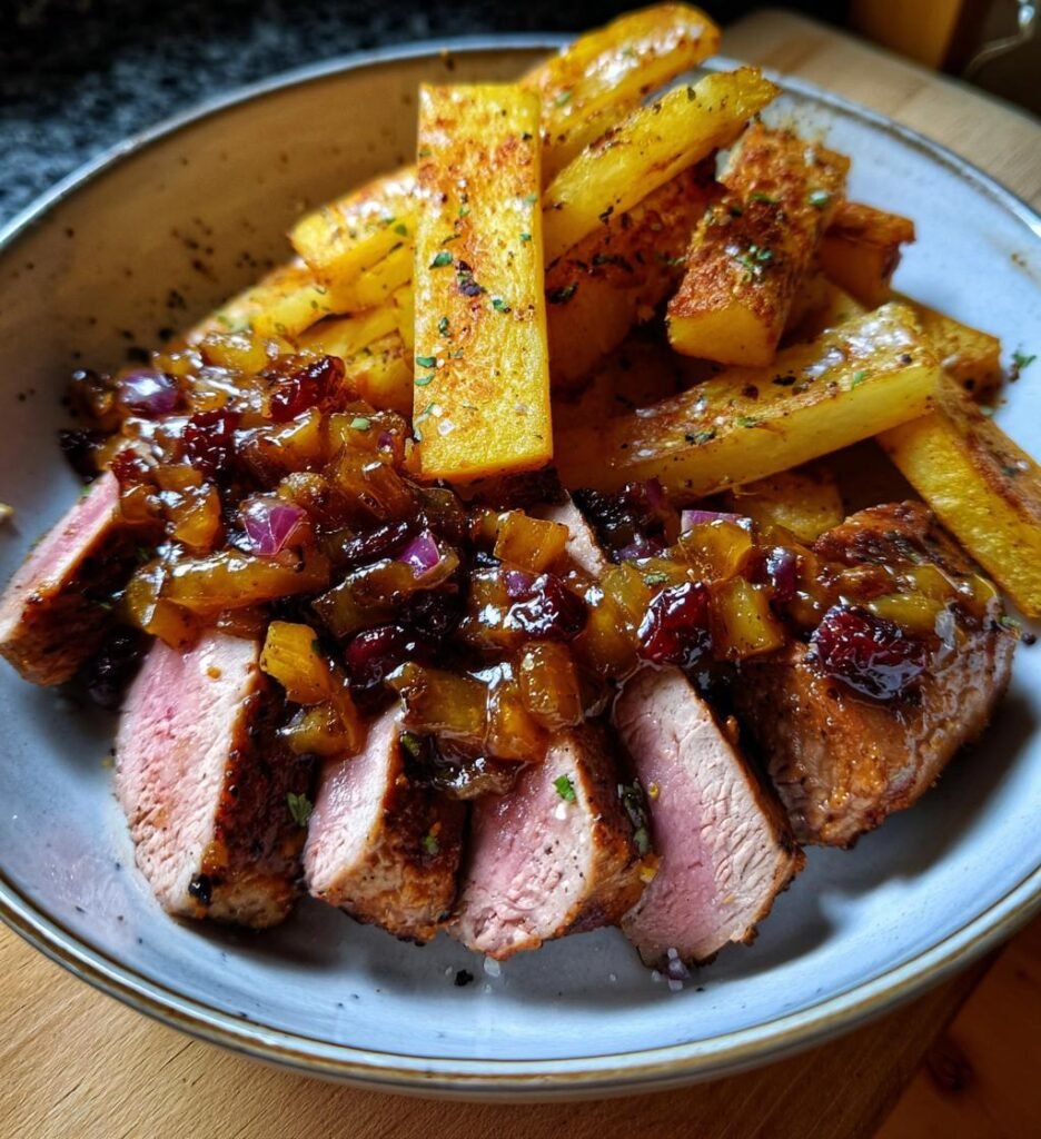 Saftig Fläskfilé med Senaps- och Honungsglasyr, Äppelchutney och Rostad Rotselleri