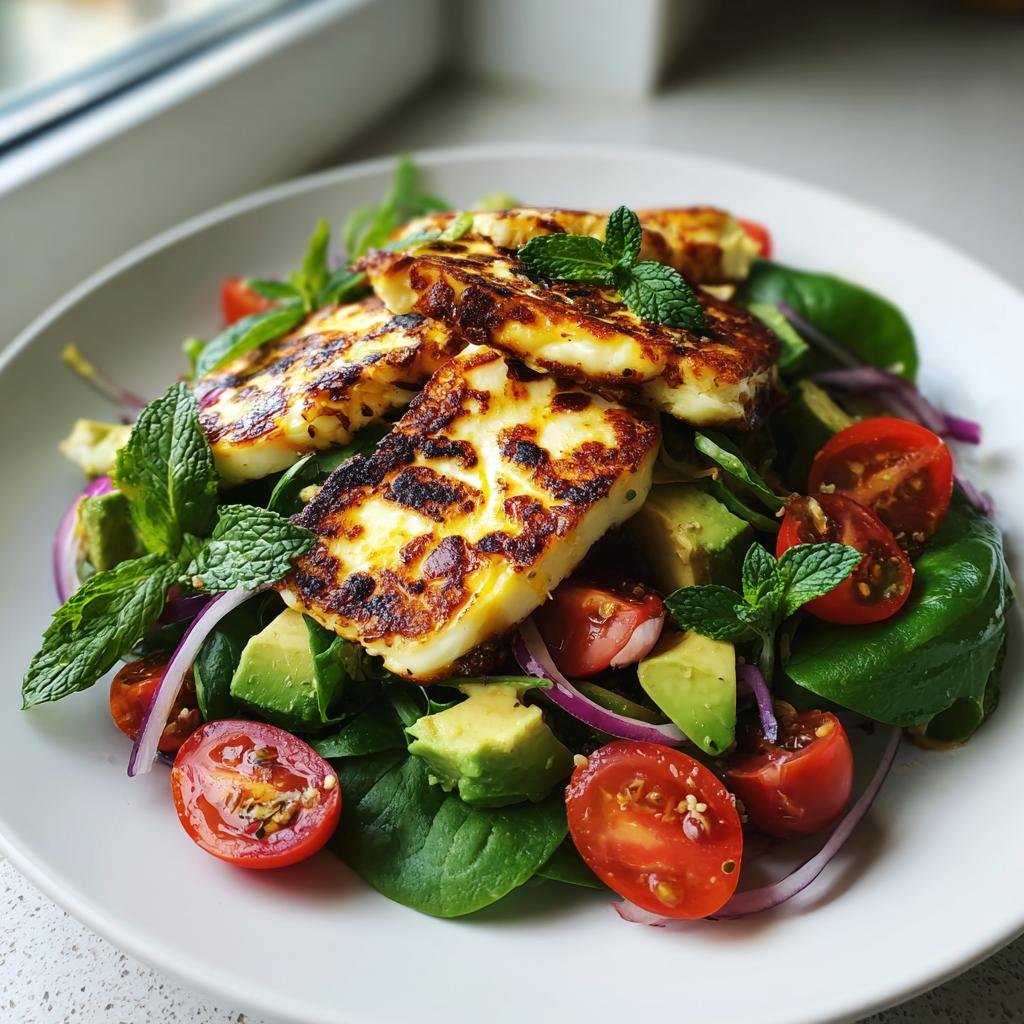 Sallad med grillad halloumi