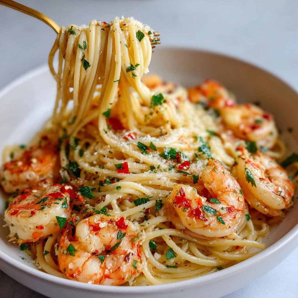 Smörigt Scampi med Vitlök, Chili och Spaghetti