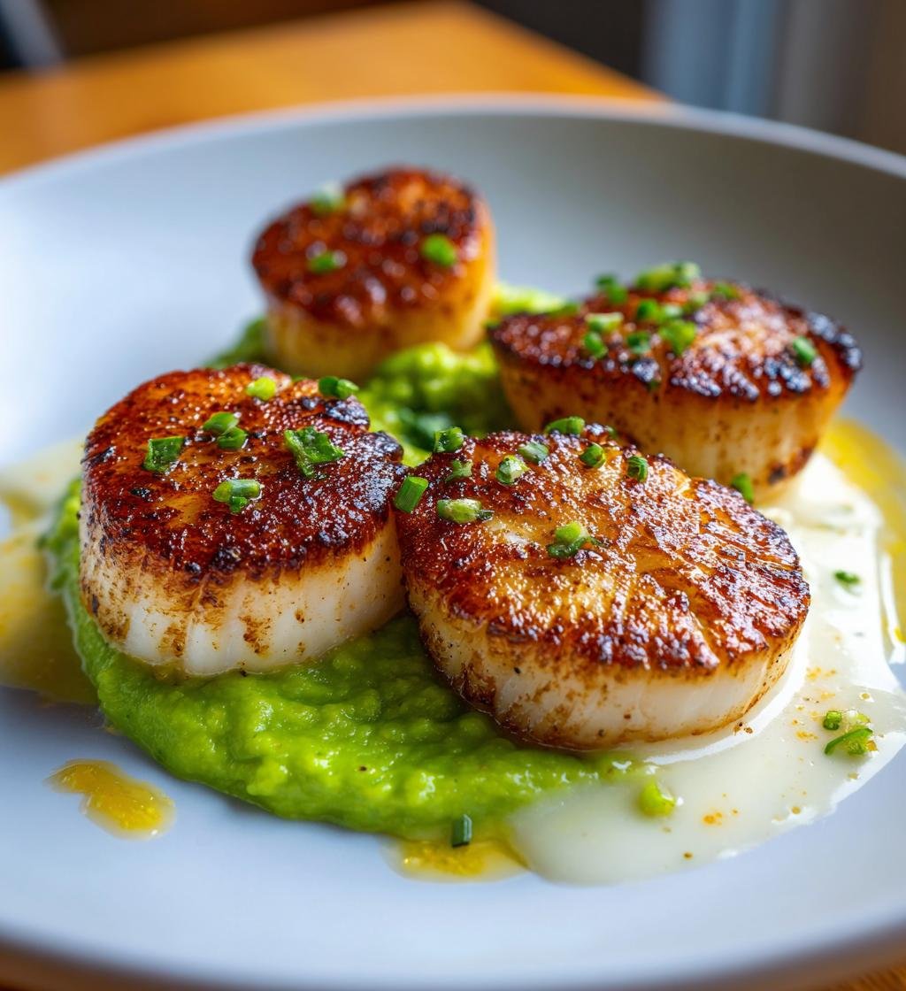 Smörstekt Pilgrimsmussla med Ärtpuré och Citronsås - detail 1