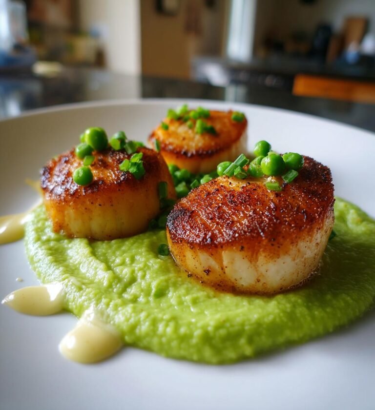 Smörstekt Pilgrimsmussla med Ärtpuré och Citronsås