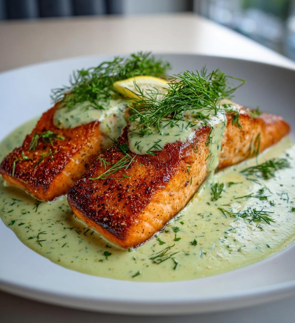 Stekt Laxfilé i Krämig Salladslökssås med Citron och Dill - detail 1