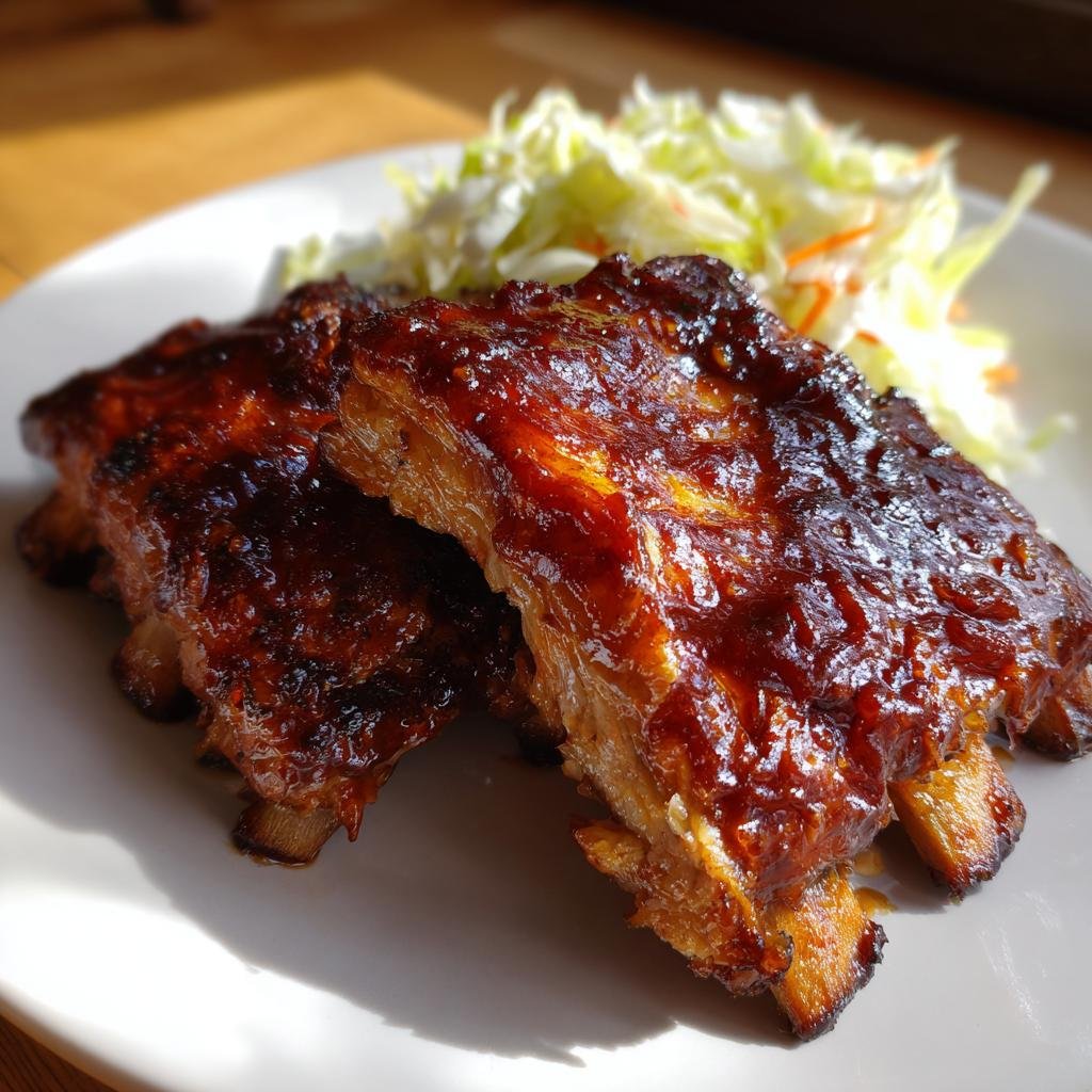 Sötsyrliga Revbensspjäll med Rökig Barbequesås och Coleslaw
