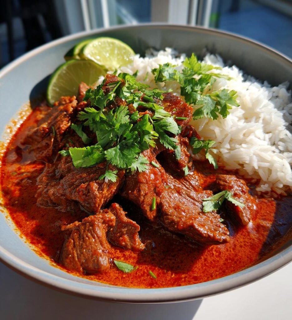 Thaiinspirerade Biffar i Krämig Röd Curry med Kokosmjölk och Lime