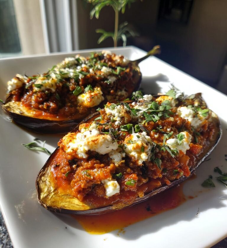Ugnsbakad Aubergine med Lammfärs, Fetaost och Tomatsås