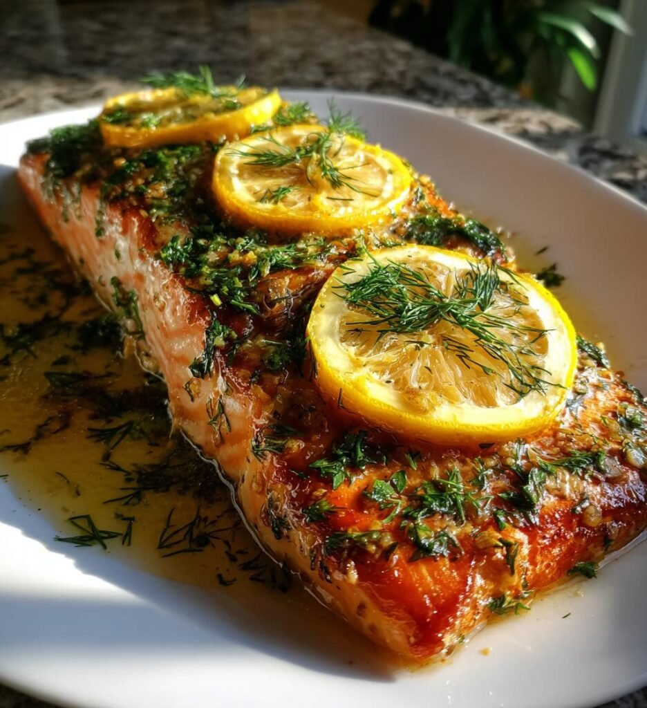 Ugnsbakad Laxfilé med Citronsмör och Dill