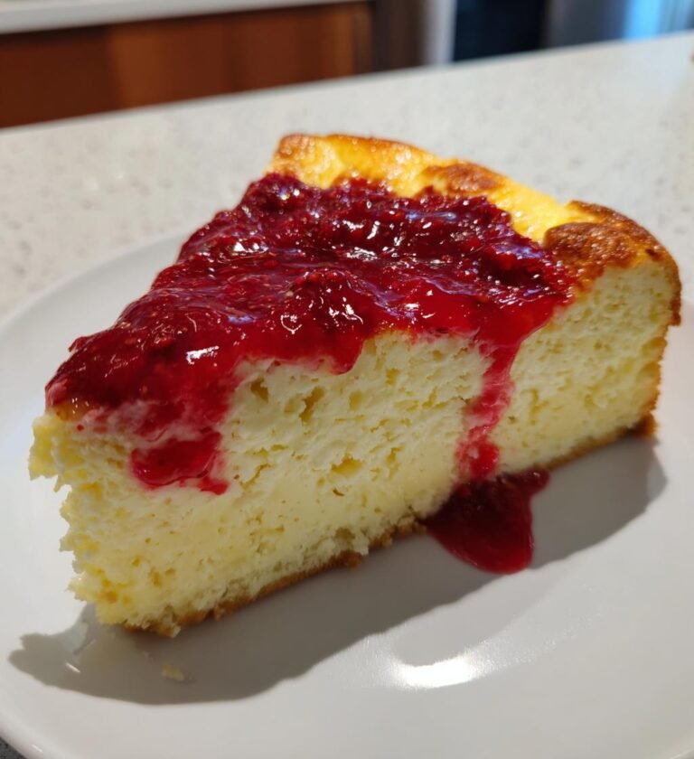 Ugnsbakad Ricottakaka med Citron och Hallonkoulis