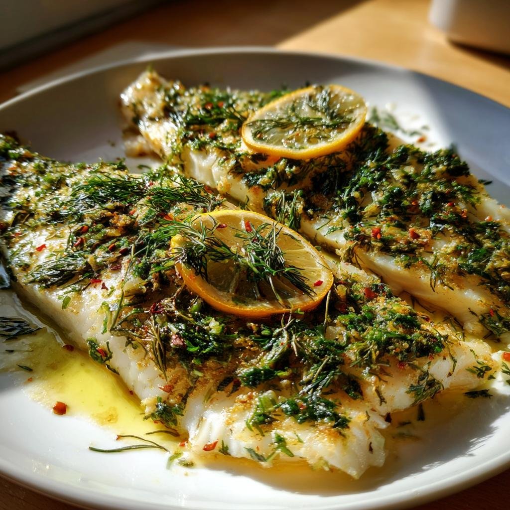 Ugnsbakad sej med örter - detail 1