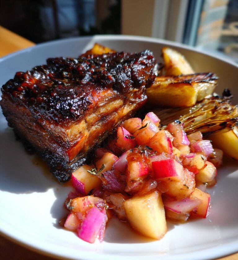 Ugnslagad Fläsksida med Äppelchutney och Rostad Fänkål