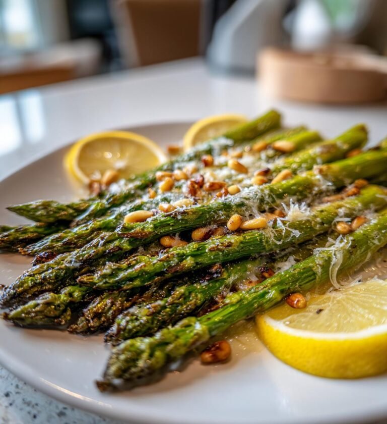 Ugnsrostad Sparris med Parmesan, Citron och Pinjenötter