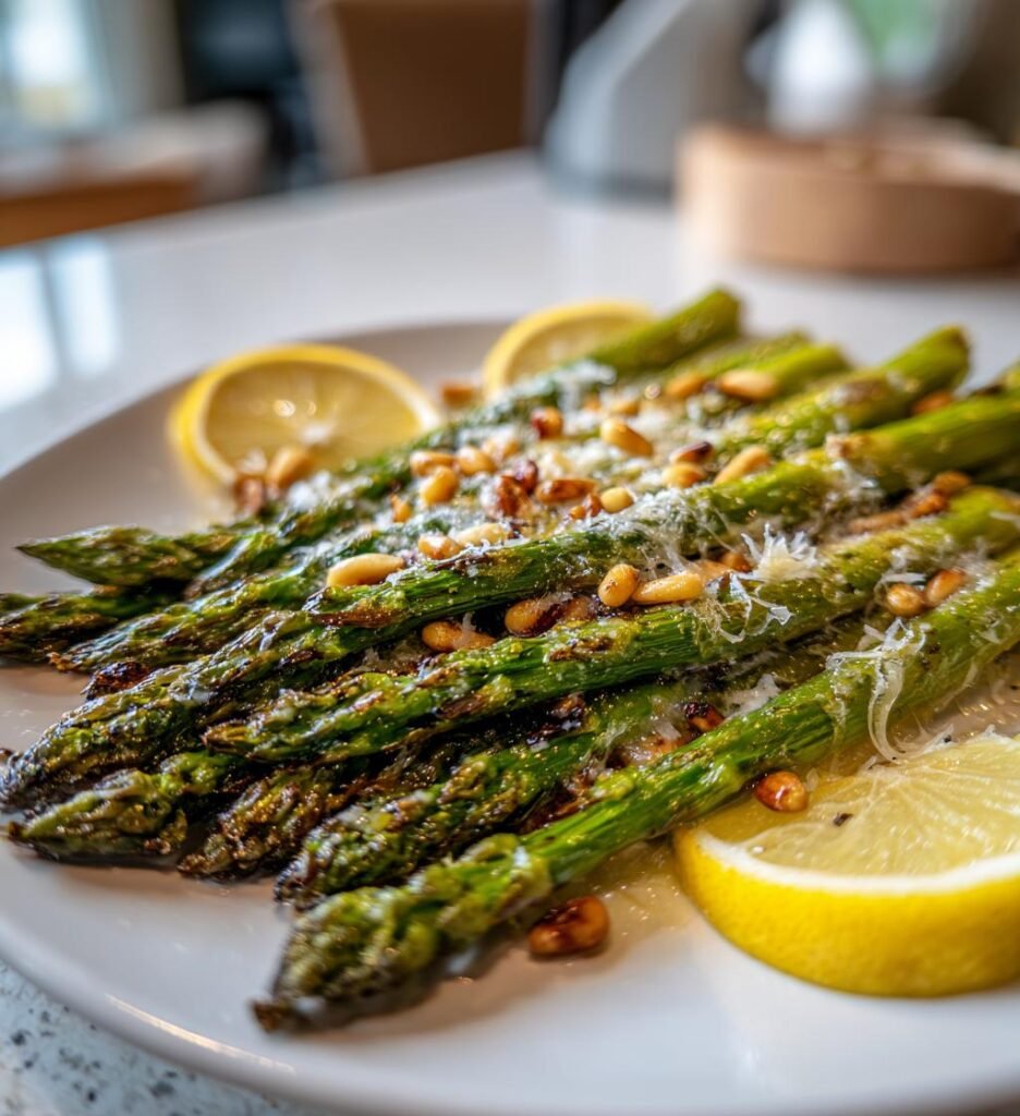 Ugnsrostad Sparris med Parmesan, Citron och Pinjenötter