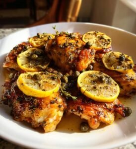 Ugnsrostade Kycklinglår med Citron, Kapris och Olivolja