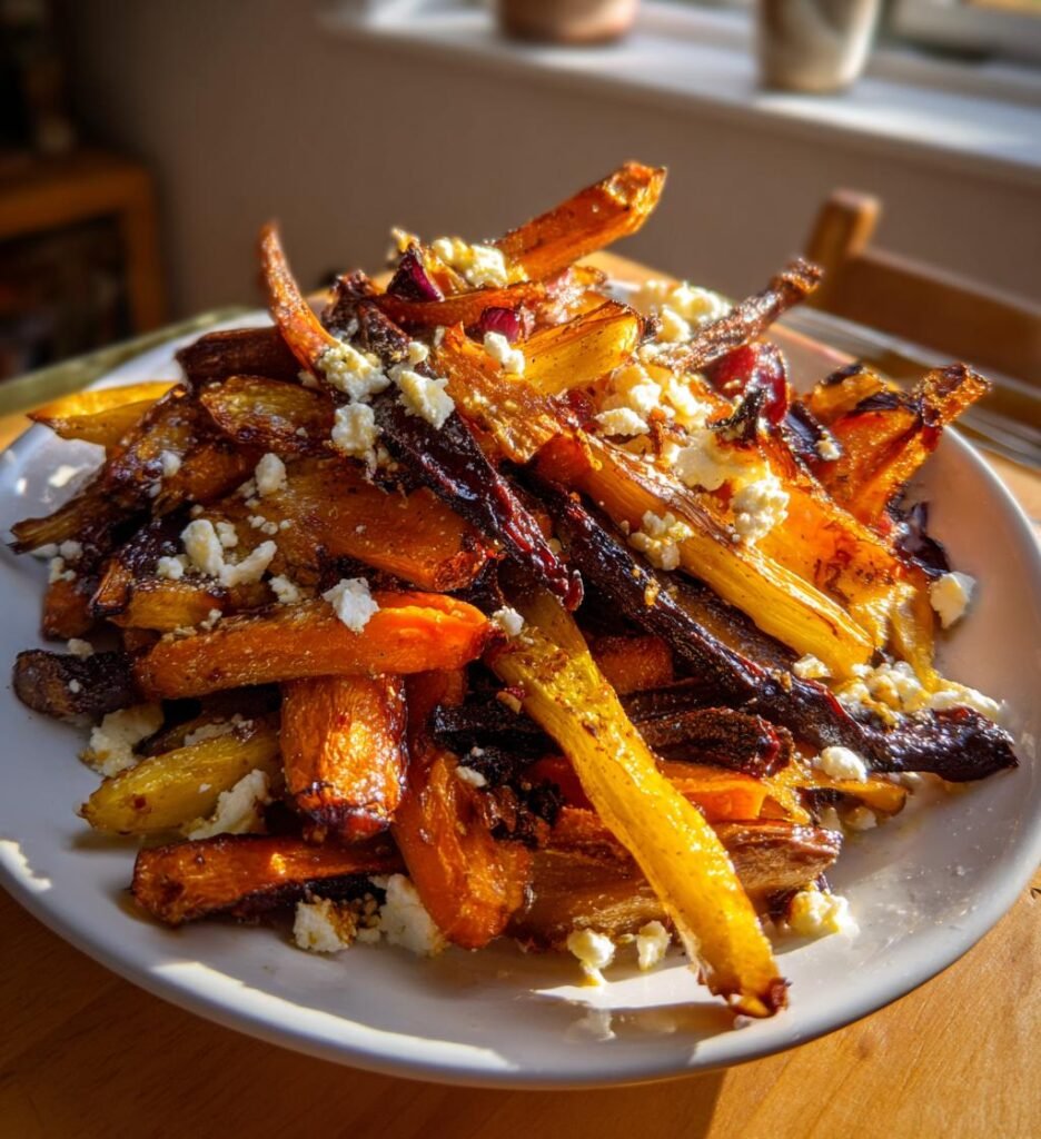 Ugnsrostade rotfrukter med fetaost