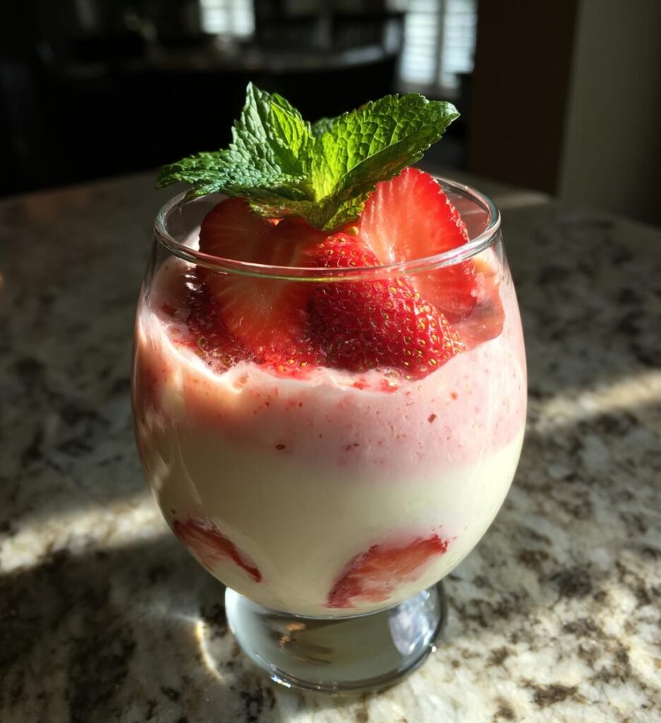 Vit choklad och jordgubbsmousse