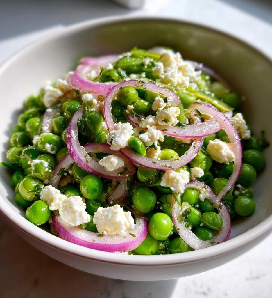 Vårig grön ärtsallad med fetaost