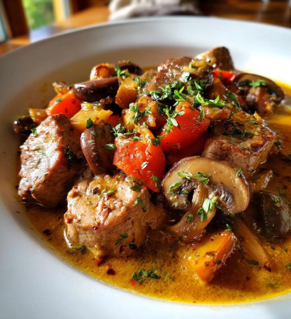 gryta med fläskfilé och svamp