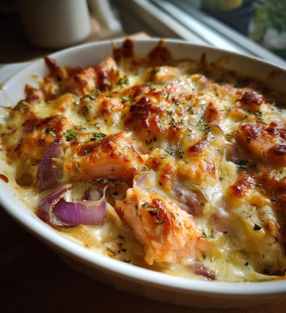 fiskgratäng med lax och torsk