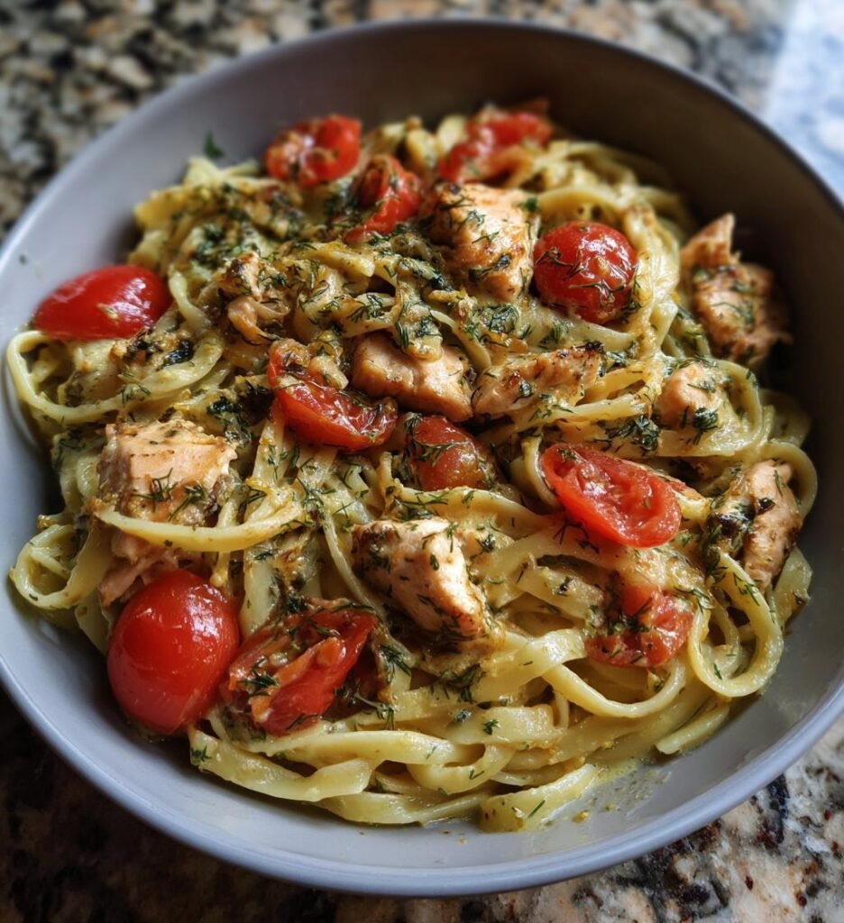 krämig laxpasta med tomater och dill