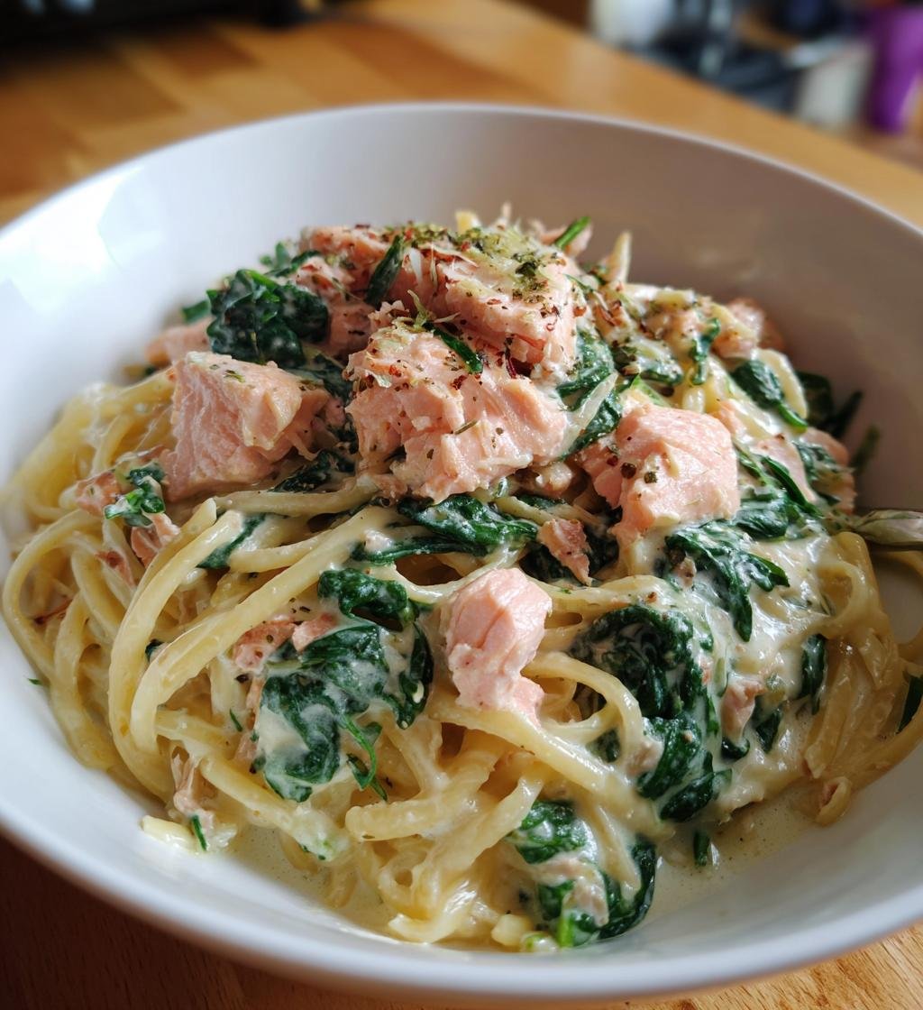 Pasta med lax och spenat – Enkel och krämig middag på 30 minuter - steg för steg