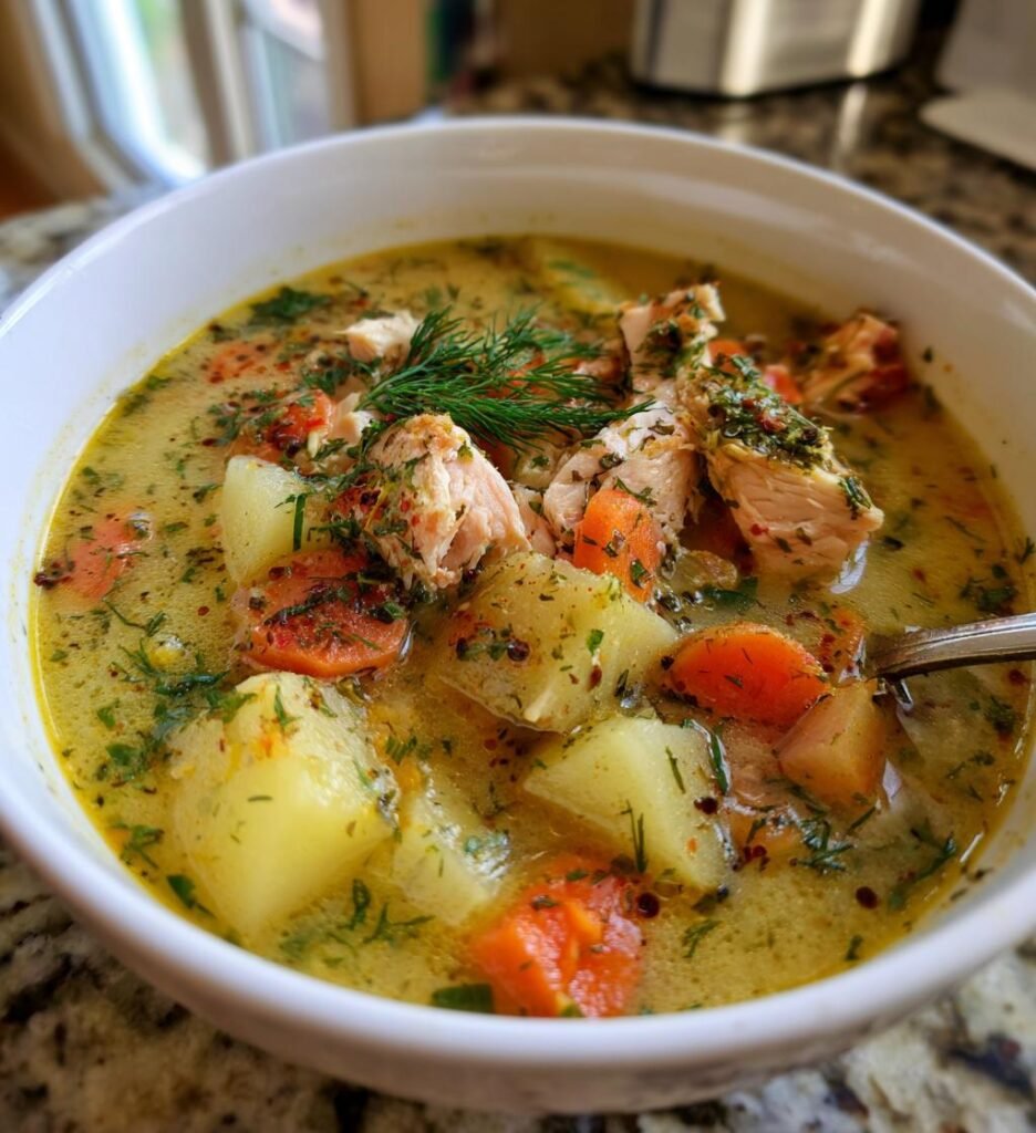 fisksoppa med lax och torsk