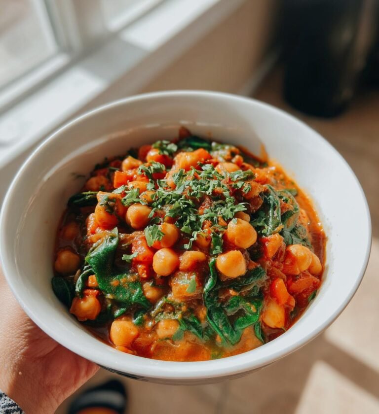 tomatgryta med kikärtor och spenat