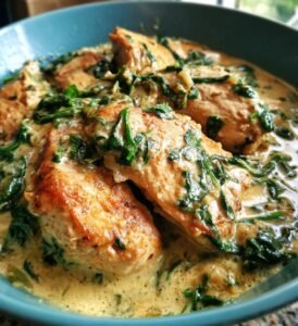 krämig kyckling med vitlök och spenat