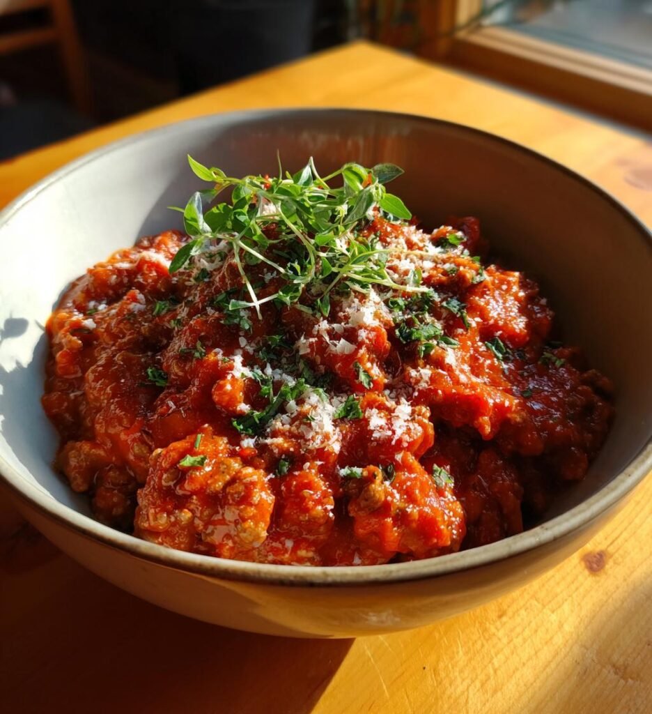 köttfärssås med lök och vitlök