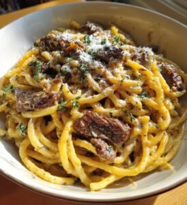 krämig pasta med lövbiff