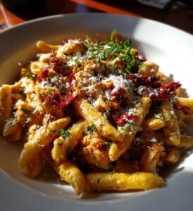 krämig kycklingpasta med soltorkade tomater