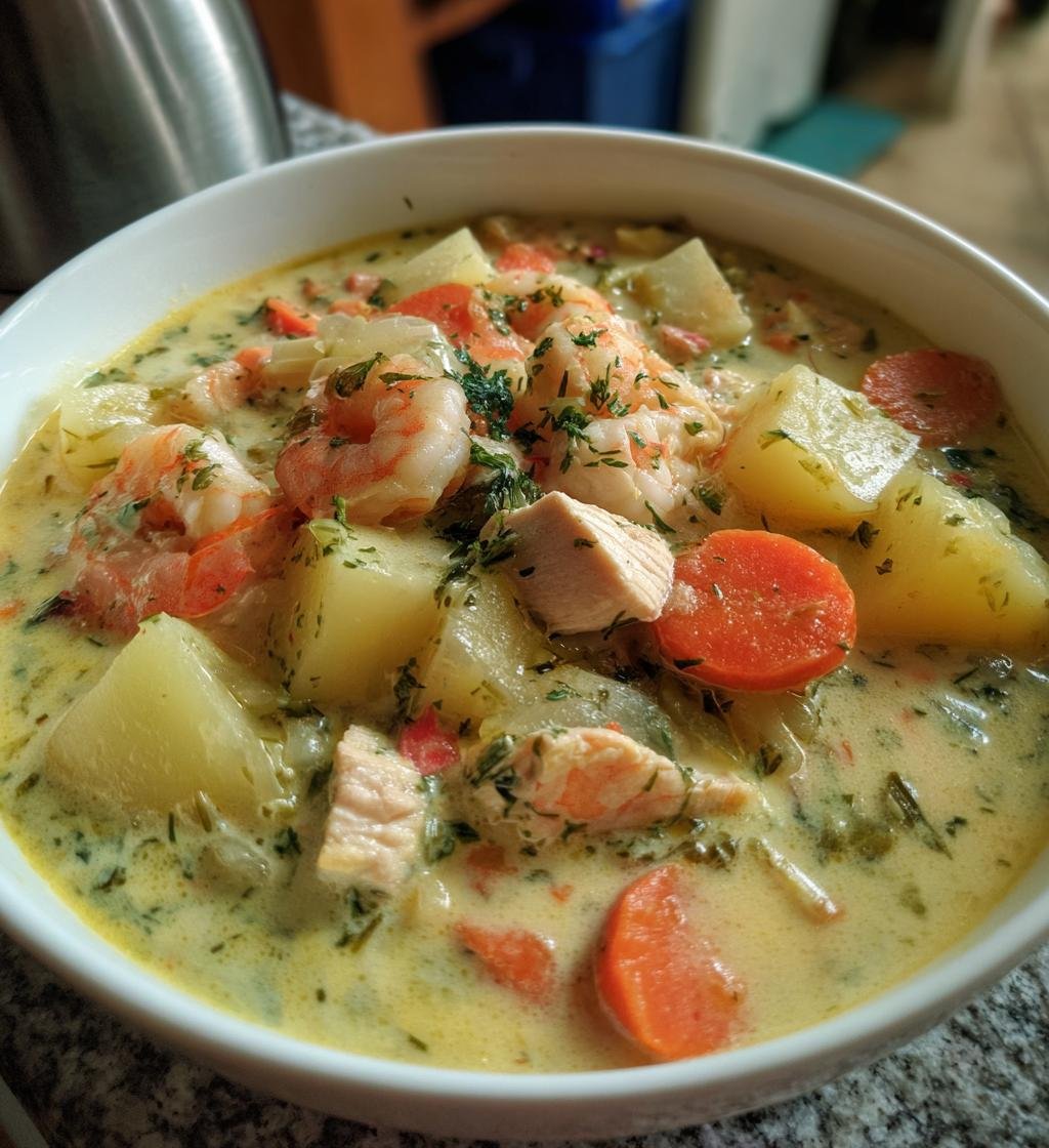 Fisksoppa med lax torsk och räkor – Enkel och god recept - steg för steg