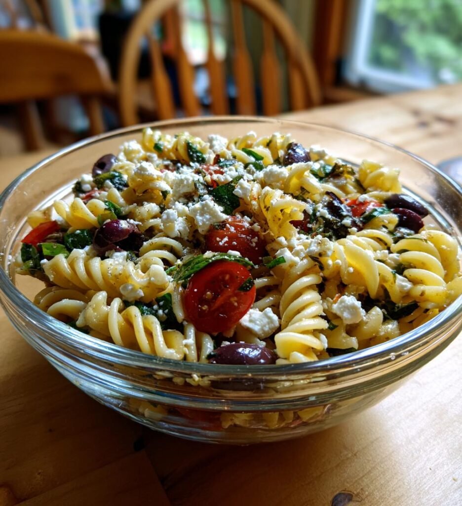 pastasallad med feta och oliver
