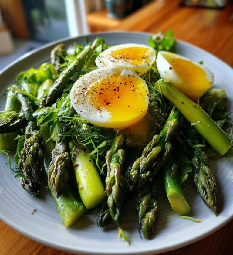 sallad med sparris och pocherat ägg